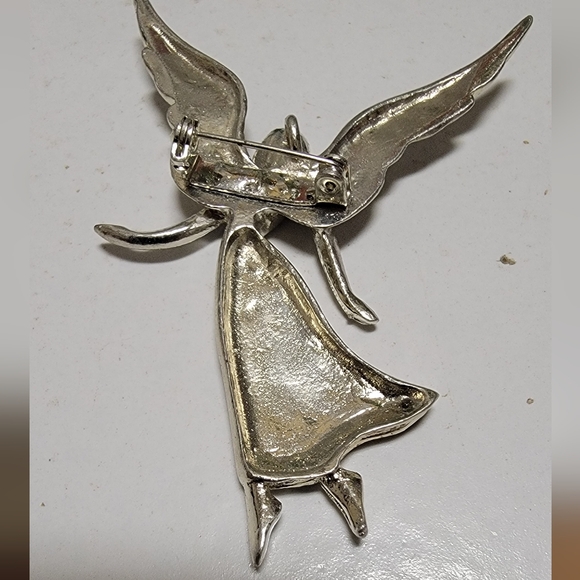 VINTAGE GUARDIAN ANGEL SILVER Pewter Brooch / Pendant . - Picture 3 of 4